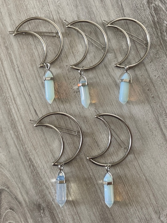 Accessories - Silver Moon Hair Clip with Opalite
